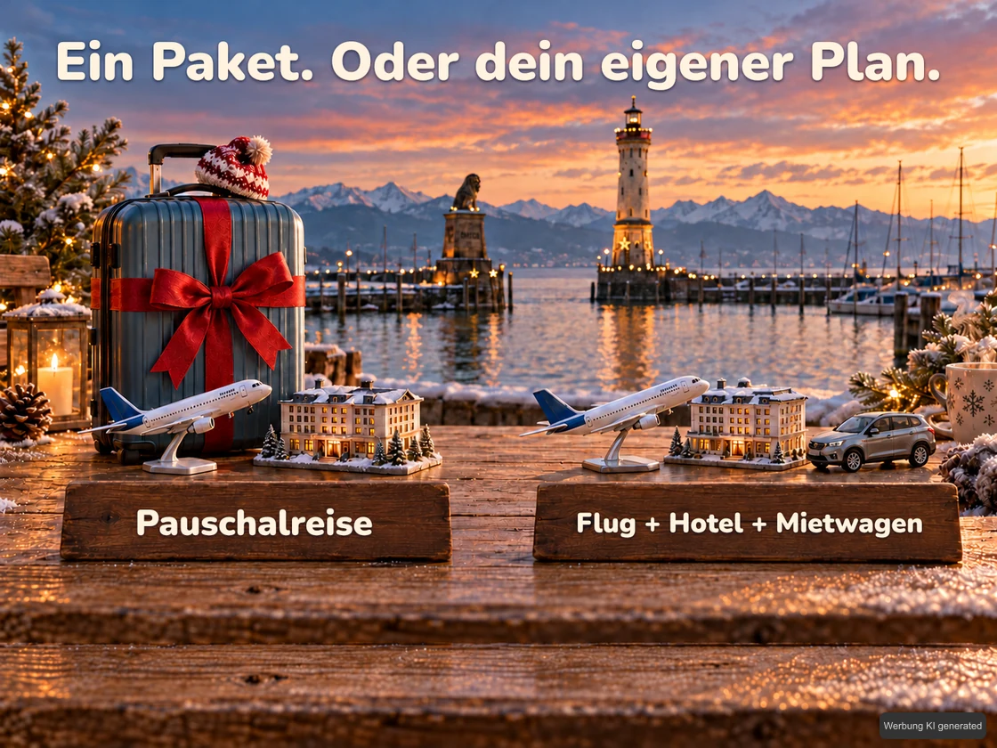 Reiseplanung am Bodensee: Pauschalreise und Einzelbuchung vergleichen. KI-Symbolbild.