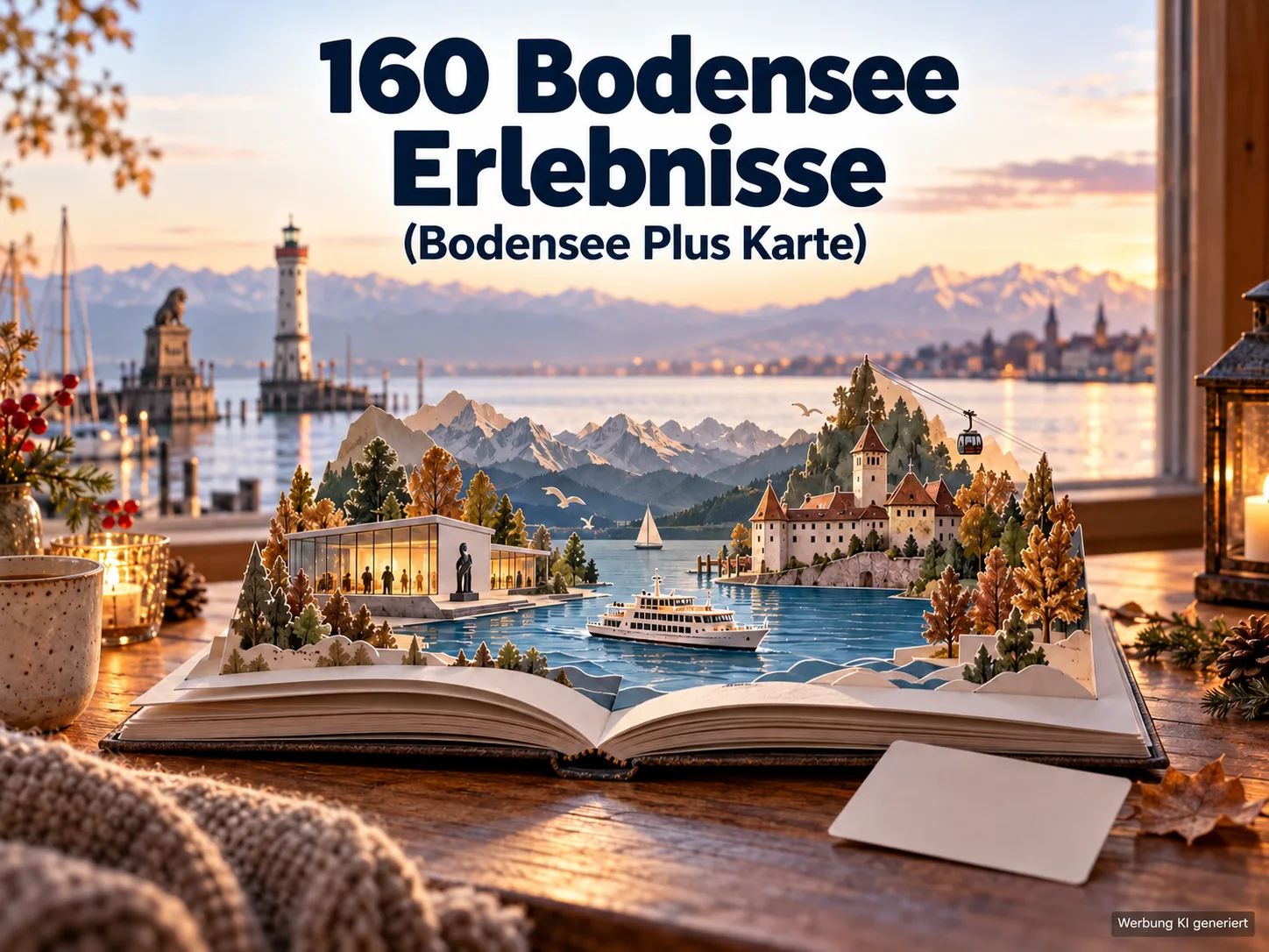 160 Bodensee Erlebnisse (Bodensee Plus Karte), KI-generiertes Symbolbild einer Papierlandschaft am See
